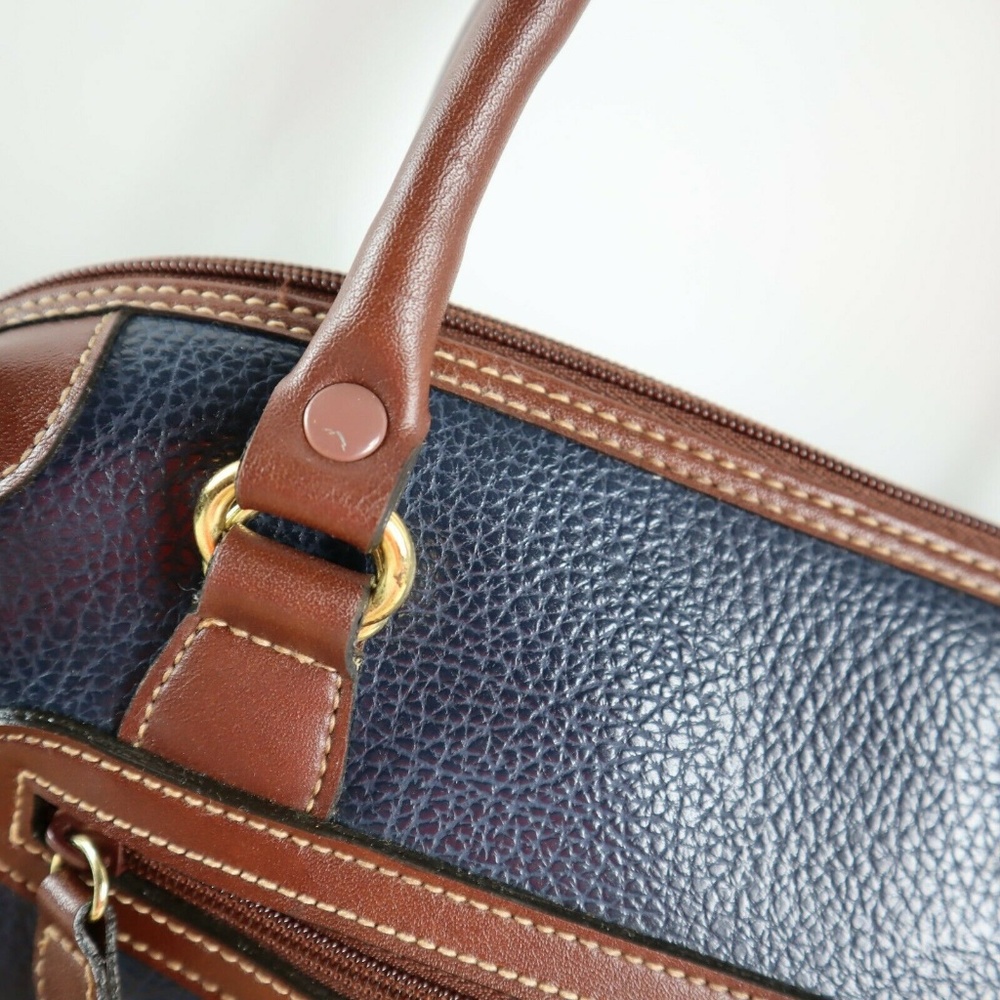 Tan & Navy Blue Leather Handbag luxury look - Picture 5 of 8